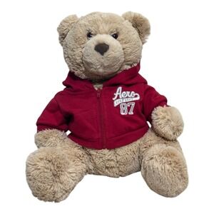 Aeropostale‎ Teddy Bear Plush Tan with Maroon Red Aero 87 Zip Up Hoodie YR. 2010